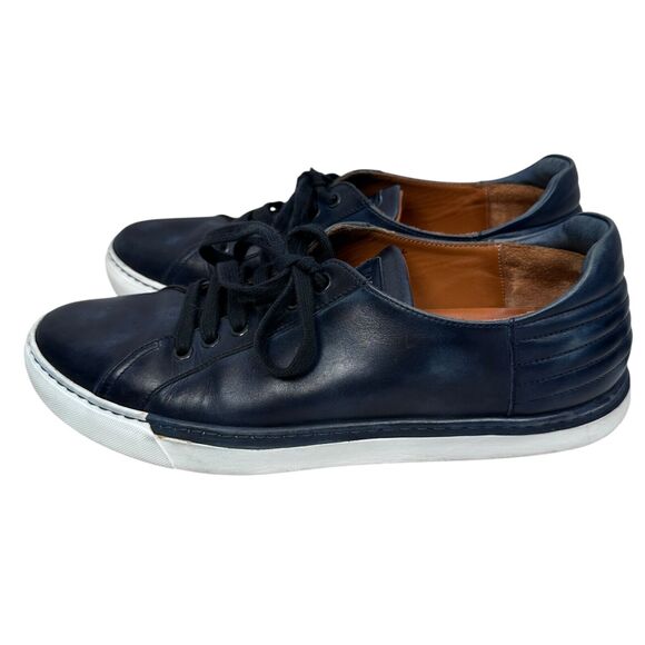 Bontoni Burnished Leather Sneakers Men’s 11.5 Dark Blue Shoes $650 Lace Up - Picture 3 of 10